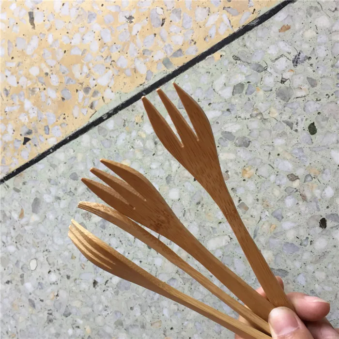 100 Pieces Japanese Style Bamboo Dinner Fork Natural Reusable Forks for