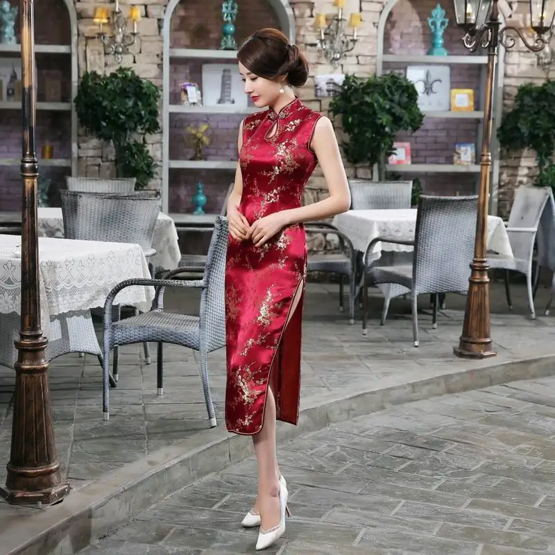 Летние красные Китайская традиционная Для женщин длинное платье Ципао праздничное платье Размеры S и M ujeres Vestido Размеры размеры S M L XL XXL, XXXL