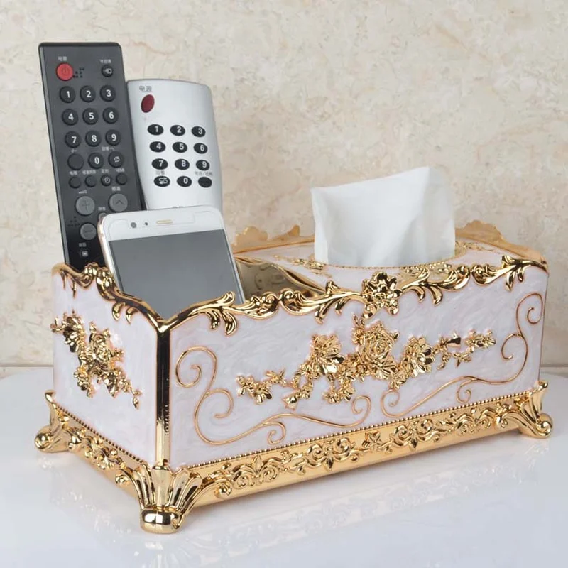 

Multifunctional Tissue Box Acrylic Plating European Hotel Home Desktop Remote Control Napkins paper holder Storage Box mx7161443