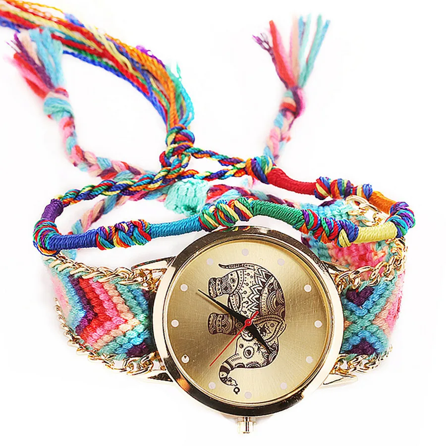 

Dropshipping Fashion Handmade Braided Elephant Friendship Bracelet Watches Ladies Rope Watch Quartz Watches Relogio Feminino Hot