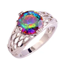 Wholesale Splendide Round Cut Rainbow Mystic Sapphire 925 Silver Women Ring Fashion Jewelry Size 6 7 8 9 10 11 12