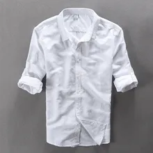 Летние дышащие вентилируемые льняные рубашки для мужчин с длинным рукавом, однотонная тонкая мужская рубашка для отдыха, льняная одежда, модная брендовая одежда