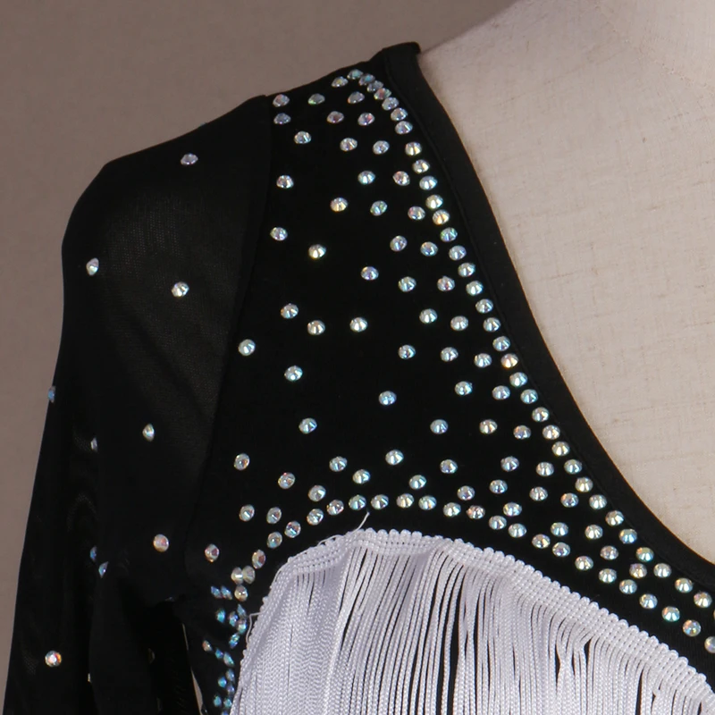 Женская Черная блестящая длинная кисточка из горного хрусталя, сексуальная юбка для латинских танцев, профессиональный костюм для латинских танцев, тренировочный костюм румбы