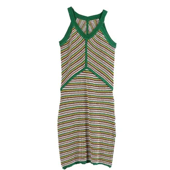 

Za With The Holiday Wind Slim Knit Dress Hanging Neck Strapless A Word Dress Europe Stripe Wind Spring Vogue Women Dress