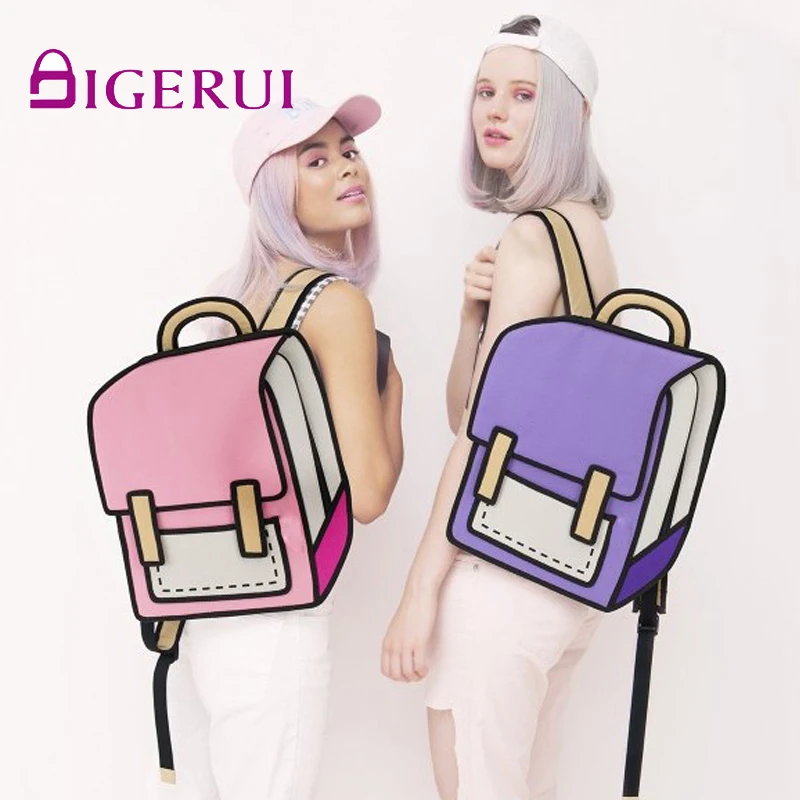 

Women Backpack 3D Jump Style 2D Drawing Cartoon Back Bag Comic Messenger Tote Fashion Cute Student Bags Unisex Knapsack Bolos