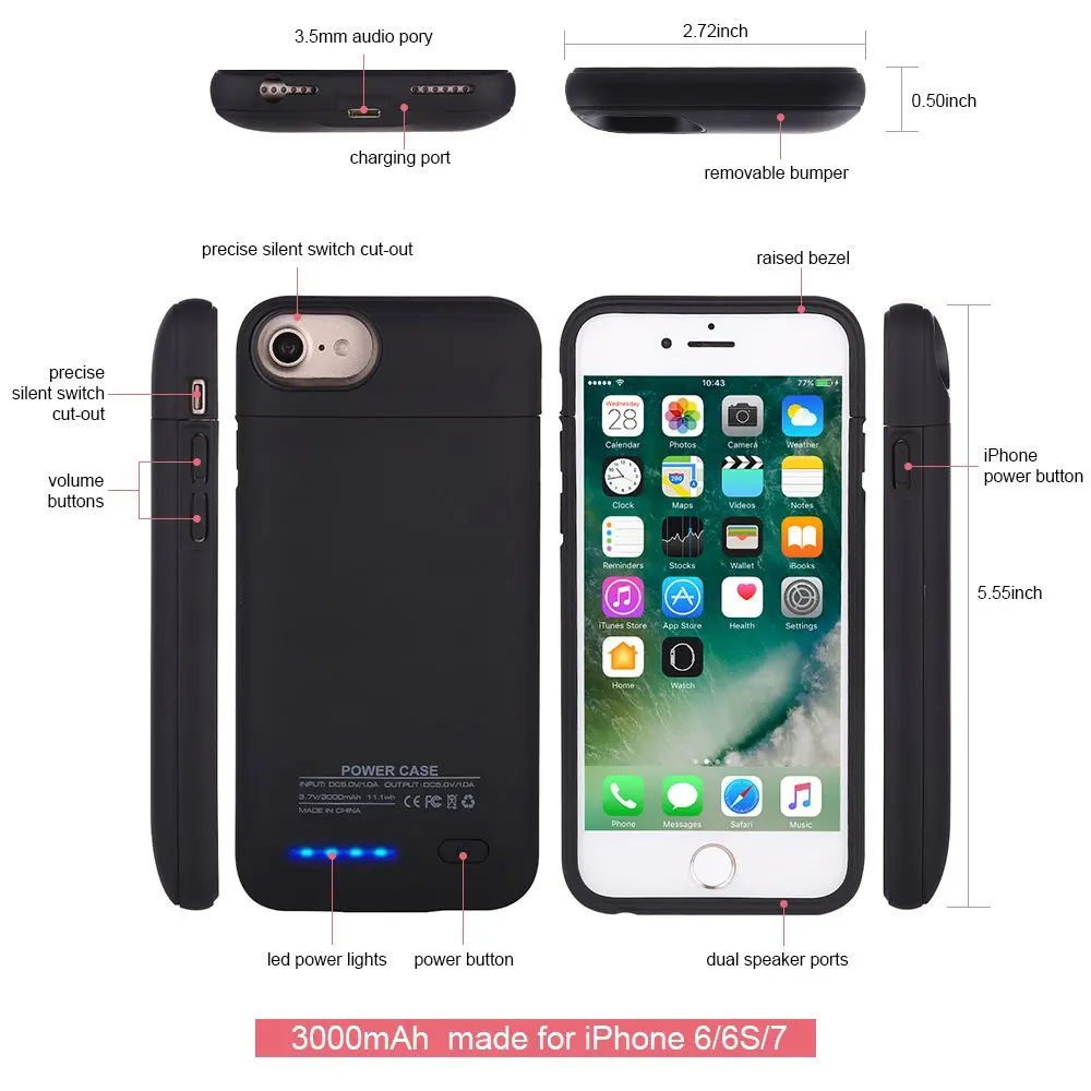 XLOT Case for iphone Battery Charger Case for iPhone Power Case Ultra Thin External Battery Backup Pack Charging Case for iphone Power bank charger case ultra Thin cover for iphone  (3)