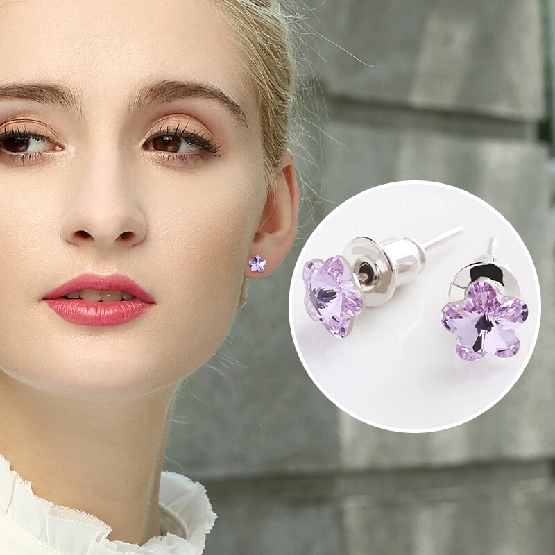 

Warme Farben Women Stud Earrings Crystal from Swarovski Blue Popular Jewelry Flower Dangler Zircon 925 Silver Earrings for Lady