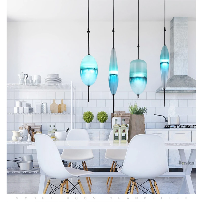 Nordic Art Deco Teardrop-shaped Blue Gradient Glass Pendant Lights LED Modern Simple Hanging Lamp for Dining Living Room Restaurant (10)