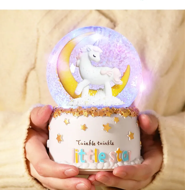 Мечта светящийся хрустальный шар Смола размещение подарок на день рождения музыкальная Подарочная коробка Единорог хрустальный стеклянный шар