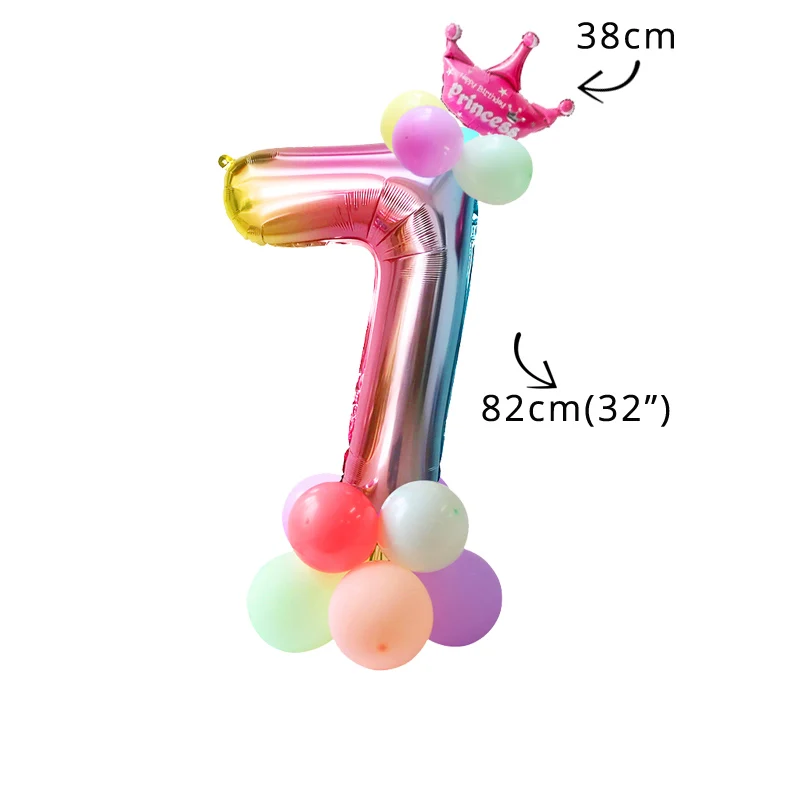 WEIGAO/вечерние воздушные шары в виде единорога на день рождения, вечерние шары в виде единорога, конфетти, аксессуары для дня рождения в виде единорога - Цвет: 32inch number kit 7