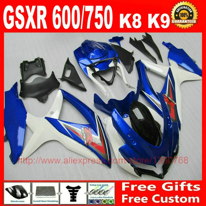

Fairing kit for Suzuki GSXR 600 GSXR 750 08 09 10 blue white black fairings set K8 GSX R 600 750 2008 2009 2010 BM88