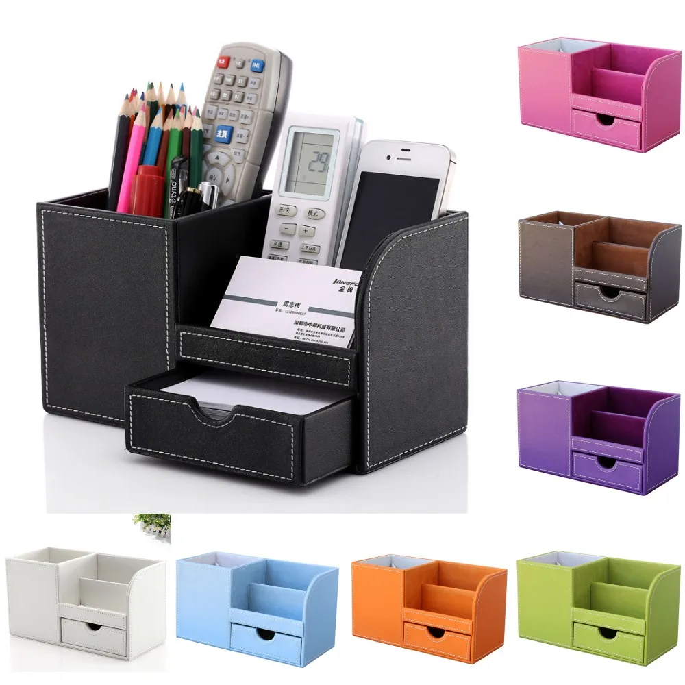 

Multifunctional PU Leather Office Desk Organizer,Desktop Stationery Storage Box mac makeup /Mobile Phone Supplies Organizer