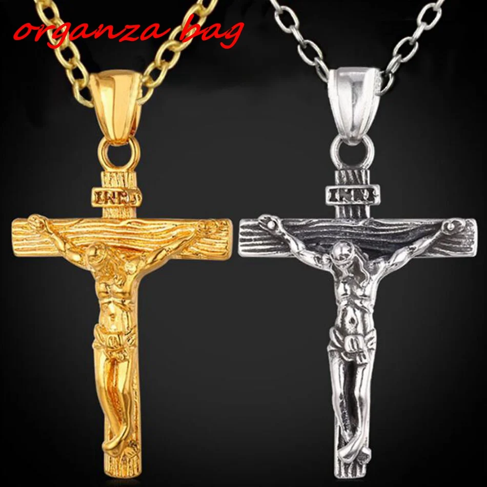 

MIC 10pcs European and American fashion Jewelry Men's Jesus Christ Cross Crucifix Pendant Necklace