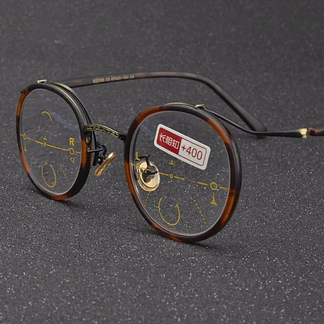 

2019 retro fashion round lady progressive multi-focus reading glasses sun photochromic uv400 far and near dual-use glasses NX