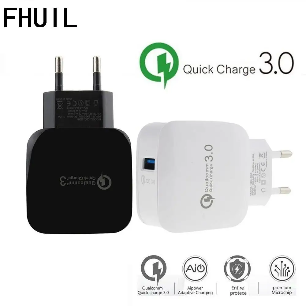 

FHUIL 18W Charger Quick Charge QC 3.0 Fast Charger EU US Plug usb Adapter For iPhone Samsung Xiaomi Huawei Mobile Phone Charger