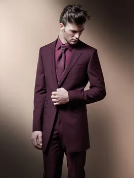 

2015 Fashion Bridegroom Long-style wine red Prom suits/Groom wedding tuxedos 3 peices suits ( jacket+Pants+tie)