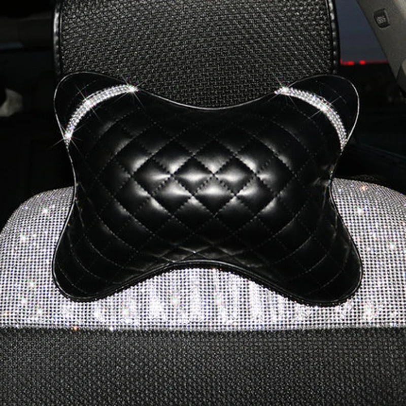 

Leather Car Seat Headrest Pillow Crystal Dimond Rhinestone Automobile Neck Rest Waist Supports Cushion Hold Pillows Accessories