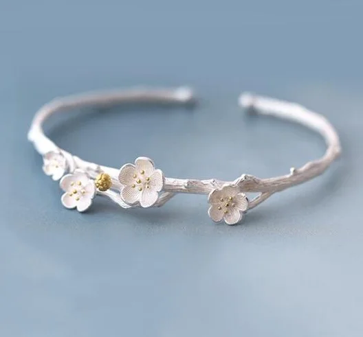 Jisensp Hot Sale Bangles Cuff Flower Bangles & Bracelets Women Accessories Srebrna bransoletka indian bangles mujer moda