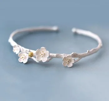 Jisensp Hot Sale Bangles Cuff Flower Bangles & Bracelets Women Accessories Srebrna bransoletka indian bangles mujer moda