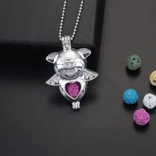 

Silver Pearl Volcanic Stone Cage Cute Piggy Pendant Necklace Aroma Oil Essential Diffuser Locket Cage for Oyster Pearl DIY Gifts