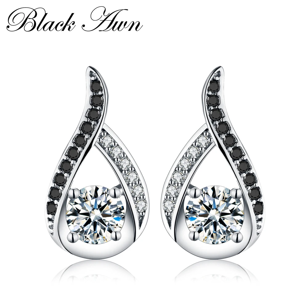 Женские серьги гвоздики из серебра 925 пробы с черной шпинелью|stud earrings|earrings forearrings
