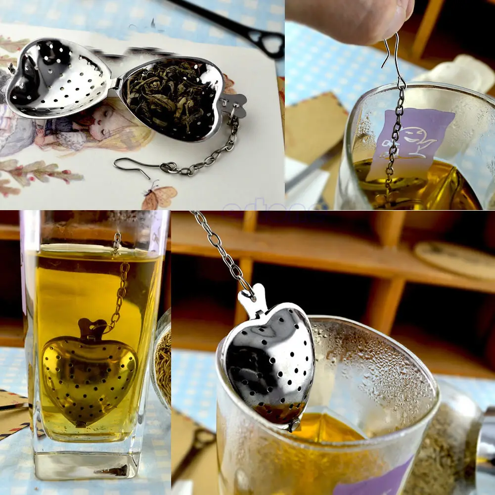 

Creative Tea Spice Ball Spoon Stainless Steel Heart Shape Infuser Filter Strainer