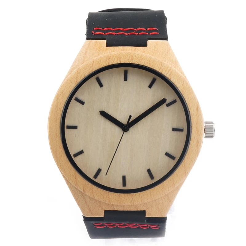 BOBO BIRD Round Vintage Men's Watches Bamboo Maple Top Luxury Brand Genuine Leather Wristwatches Dress Watches For Men