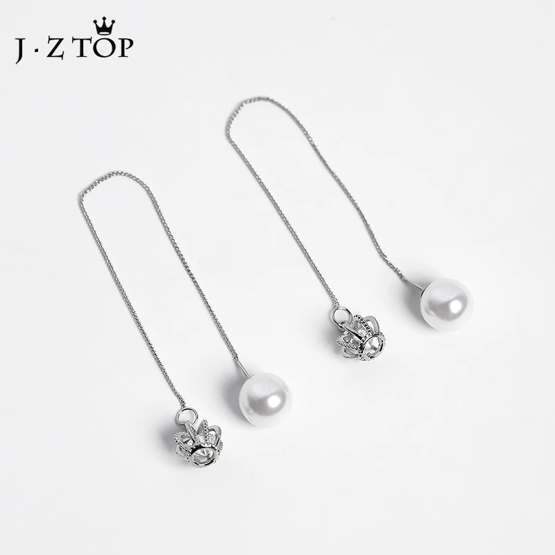 

Fashion Imitation Pearl Stud Earrings Rhinestones Crown Metal Chain Pendant Ear Line For Woman Exquisite Oorbellen Jewelry Gifts