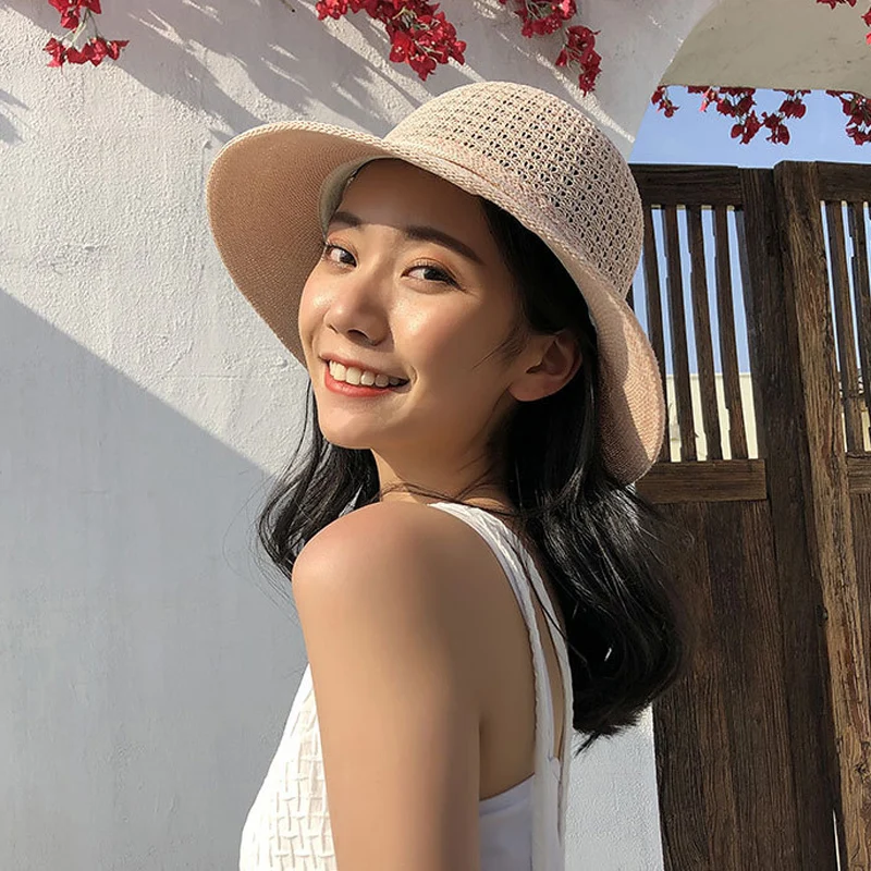 

Female Summer Beach Hats Korean Version of the Wild Cover Straw Hat Bowknot Straw Cap Glris Sun Hat Seaside Sunscreen Sun Hats