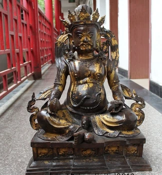 

29" Chinese Tibetan Buddhism Bronze Gild Yellow Jambhala Wealth Buddha Statue