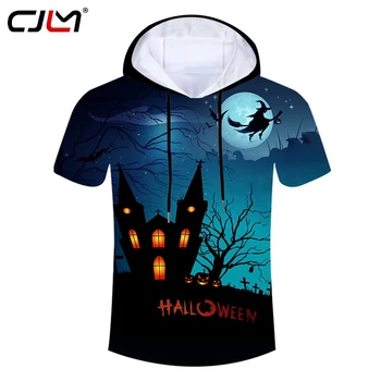 

CJLM Halloween Funny Broom Witches Mens Hooded Tshirt 3D T-shirt Man Tee Shirt Pullover Printed Creative Pattern Unisex Clothes