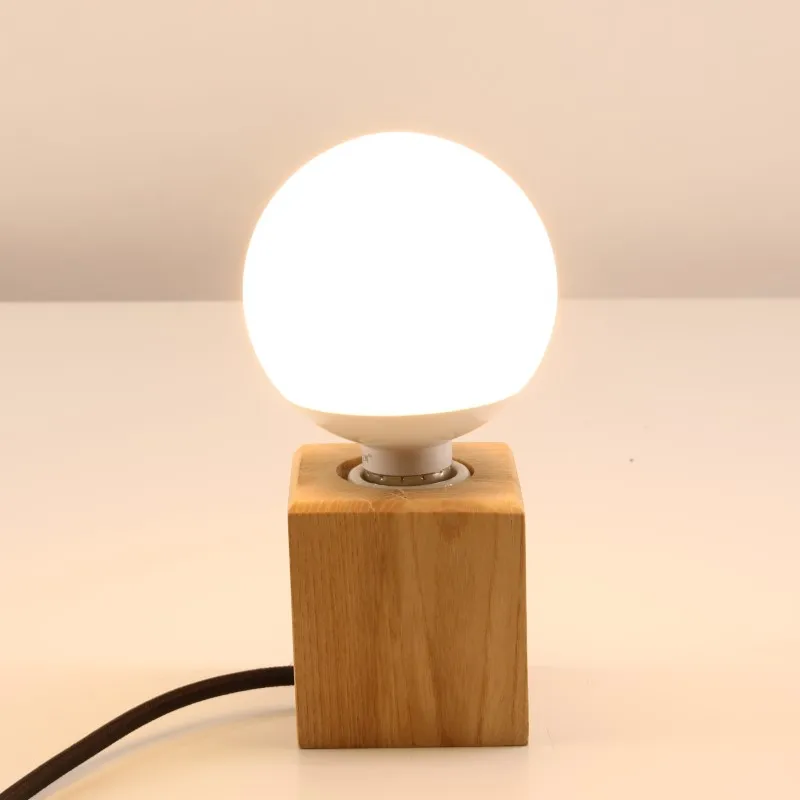 

Modern Table Lamp Wooden Base Lights Desk Night Light E27 Holder Mini Retro Bedside Lamp For Home Bedroom Decoration