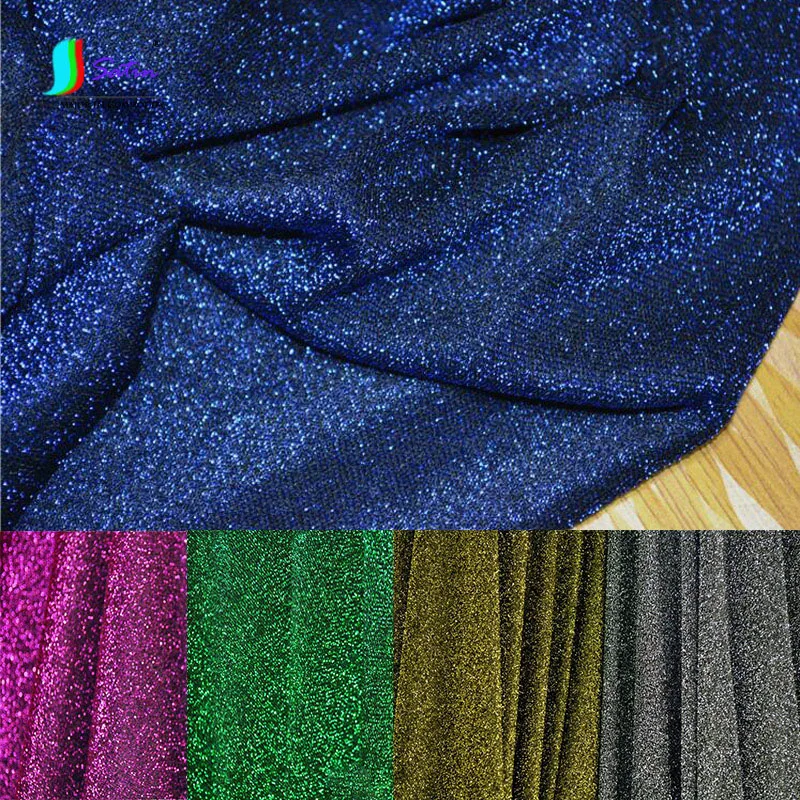 

Upscale Dress,Fashion Garment Material Purple,Green,Blue,Gold,Silvery Shining Elastic Knitted Fabric & Black Background S0322L
