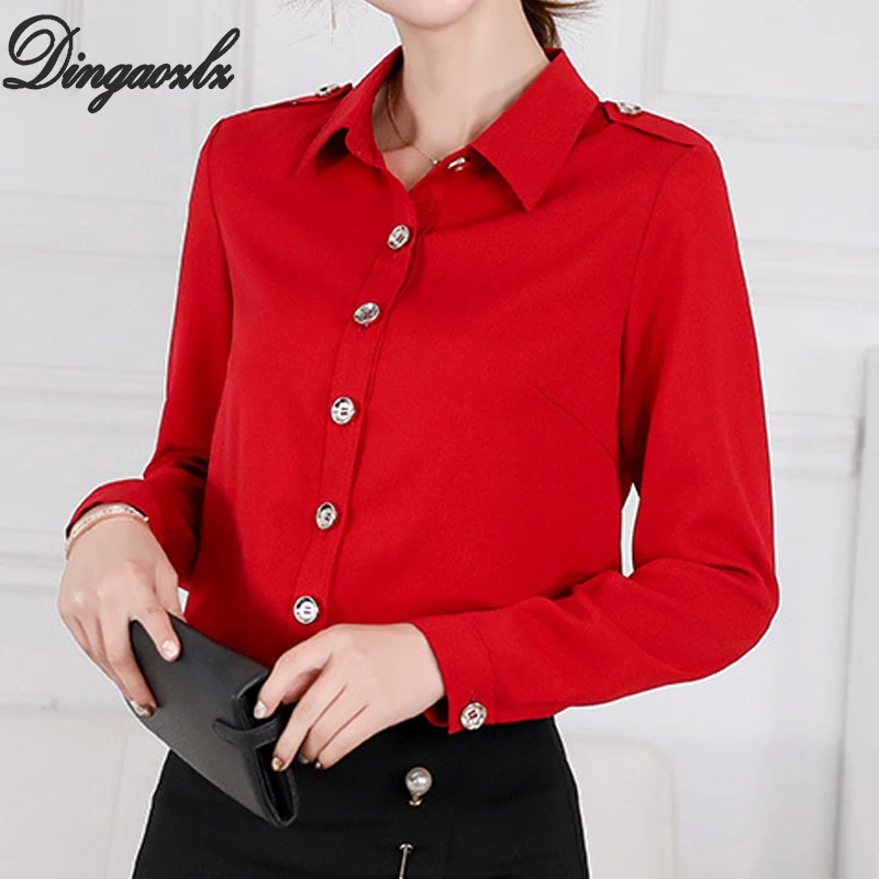 

Dingaozlz Spring Chiffon shirt blusas 2019 New Korean fashion Women Tops Solid color Office lady blouse Casual clothing