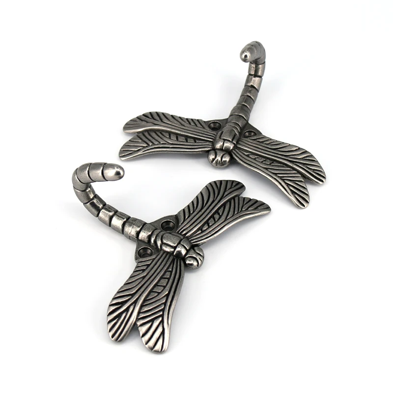 

2PCS Antique Silver Dragonfly Robe Hooks Decorative Wall Coat Towel Hangers Hooks