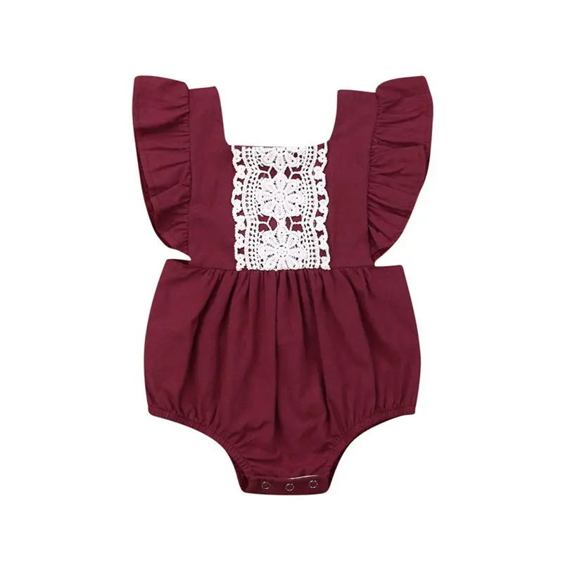 

Newborn Baby Girls Lace Bodysuit Summer Infant Clothes Solid Fly Sleeve Jumpsuit Baby Bodysuit Toddler Clothing Kids Outfit 0-2T