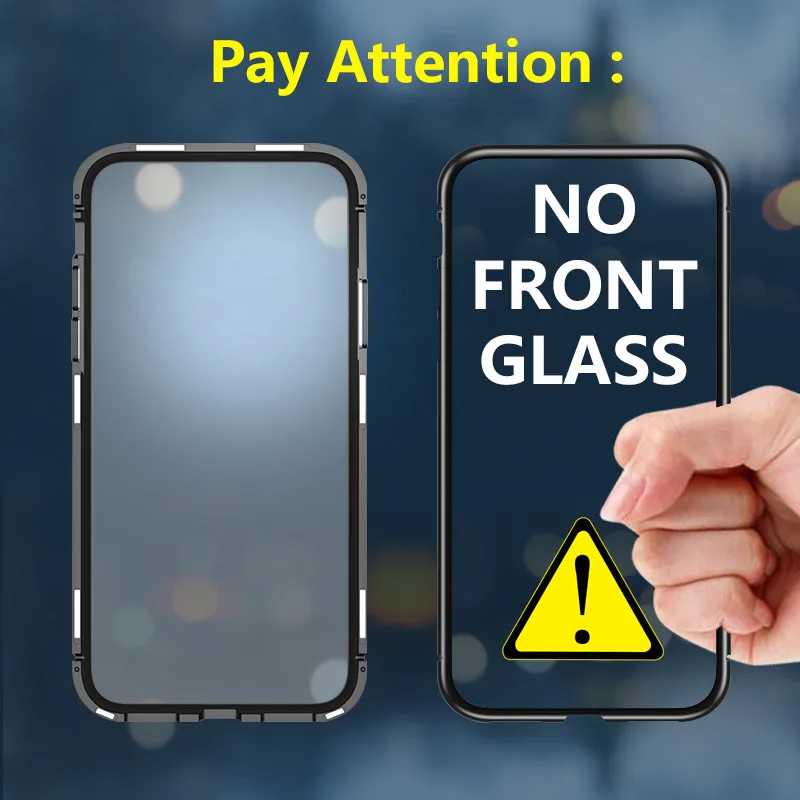 Metal Magnetic Case for iPhone X 7 8 XS MAX XR 6 Metal Bumper+ Back Tempered Glass Cover for Samsung S10 Plus S9 S8 Note 9 8