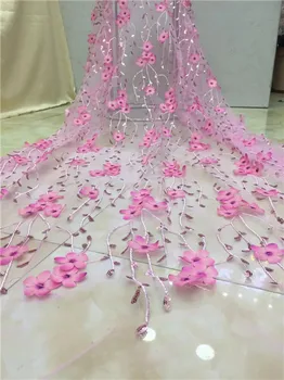 

2018 Latest French Nigerian Laces Fabrics High Quality 3d Flower African Laces Fabric Wedding African French Tulle Lace X12
