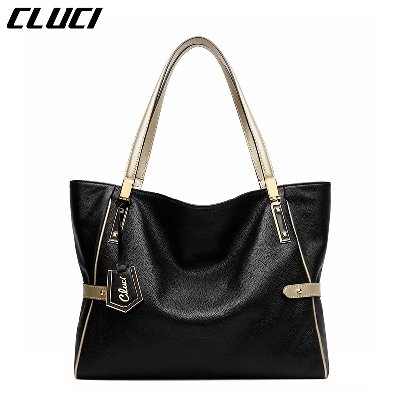 CLUCI Women Genuine Leather Luxury Handbags Vintage Zipper Black/Red/Gold/Purple/Blue Shoulder Bag Top-handle Bags Neverfull