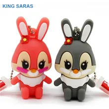 KING SARAS 64 ГБ usb флэш-накопитель usb 2,0 4 ГБ 8 ГБ 16 ГБ 32 ГБ Флешка милый серый розовый модель кролик