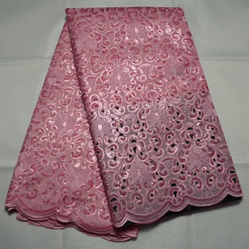 5 ярдов/шт) наивысшего качества handcut африканский кружево органза ткань в розовом с большим количеством сияющих блестками вышивка для вечернее платье OP26 - Цвет: pink