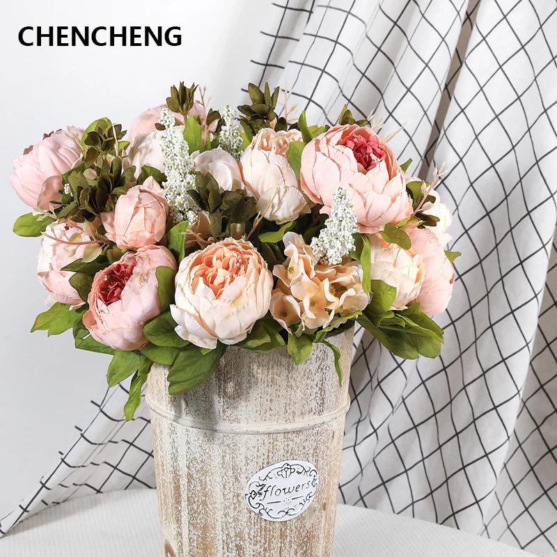 

CHENCHENG 40 cm 13 Branches Silk Peony Artificial Flowers Wedding Rose Gift for Christmas Home Decoration Fall Decor