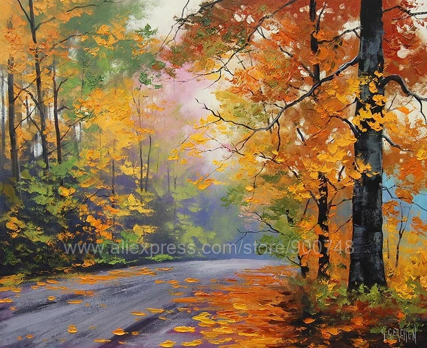 

Huge oil paintingLarge Autumn Painting Commissioned Orange Fall Trees Art Road Artwork Wall Art Canvas painting Bedroom