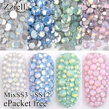 Zziell смешанные Стразы для ногтей, 50 шт., Кристальные, цветные, опаловые, размер ss3-ss12, без горячей фиксации, 3D, сделай сам, блестящие драгоценные камни, украшение для дизайна ногтей