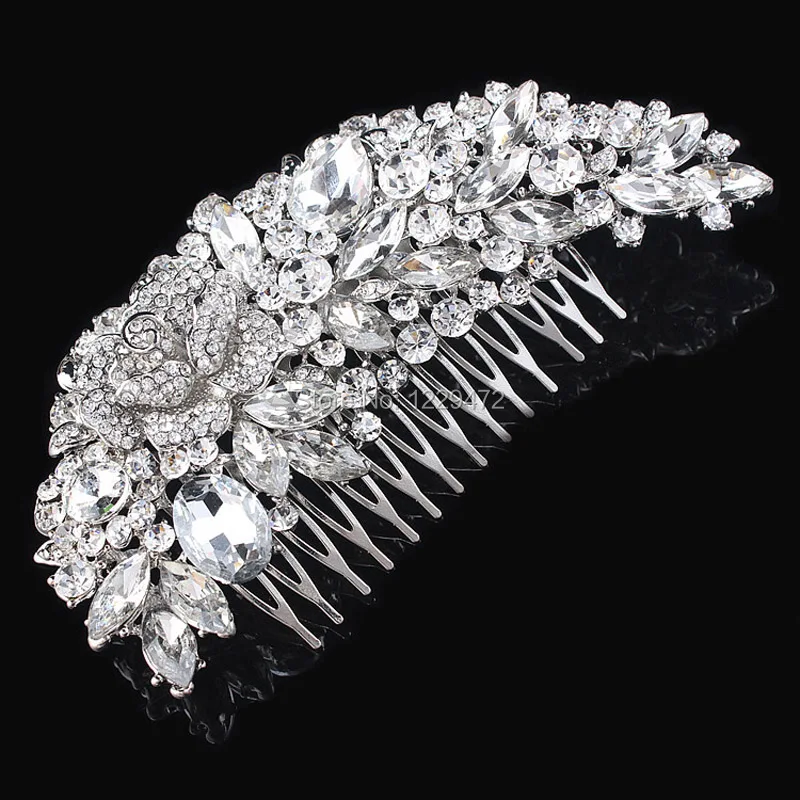 TREAZY Vintage Large Floral Bridal Hair Combs Rhinestone Crystal Wedding Tiara Hair Jewelry European Design Hair Accessories