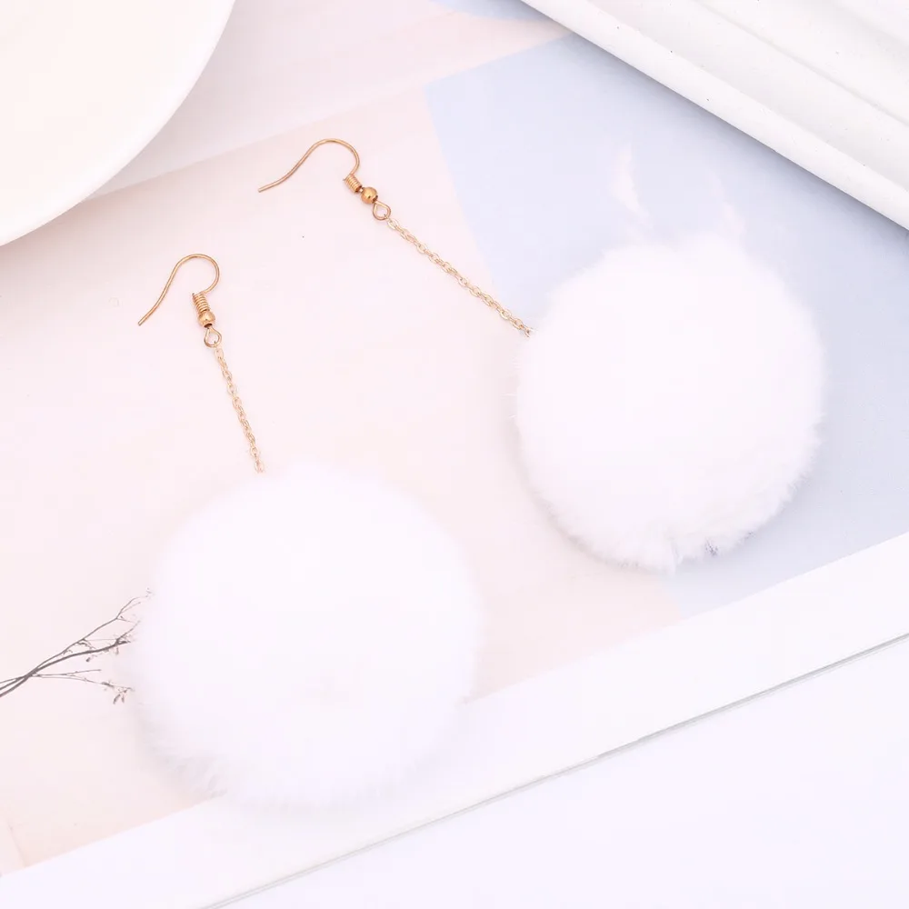 Ingesight.Z 5 Colors Exaggerated Rabbit Hair Pompon Chain Dangle Drop Earrings for Women Cony Hair Plush Ball Eardrop Brincos