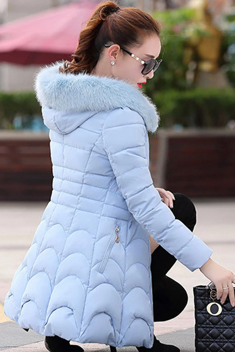 Зимнее женское Новое M-3XL средней длины со съемным меховым воротником, плотное хлопковое пальто, приталенное тонкое пуховое пальто с капюшоном, хлопковая одежда s92