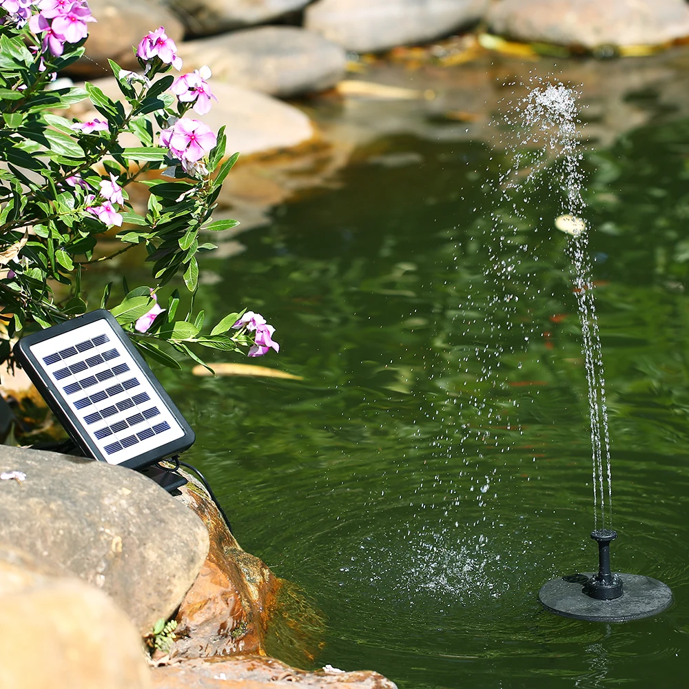 

Solar Panel Water Fountain 1.5W Solar Panel Submersible Brushless Water Pump Kit with LED Light 18650 Battery Garden Decor