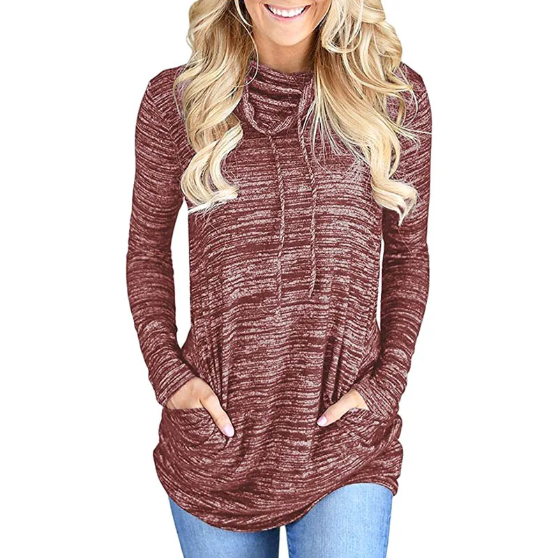 المرأة سيدة تي شيرت كامل المحملة طويل كم جولة طوق فضفاض الأزياء جيب ل الخريف NYZ متجر المرأة سيدة تي شيرت كامل المحملة طويل كم جولة طوق فضفاض الأزياء جيب ل الخريف NYZ متجر