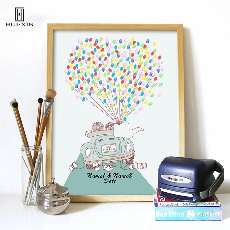 

Wonderful Wedding Car Free Personalize Customize Names And Date Canvas Fingerprint Guestbook for Engagement Wedding Parties